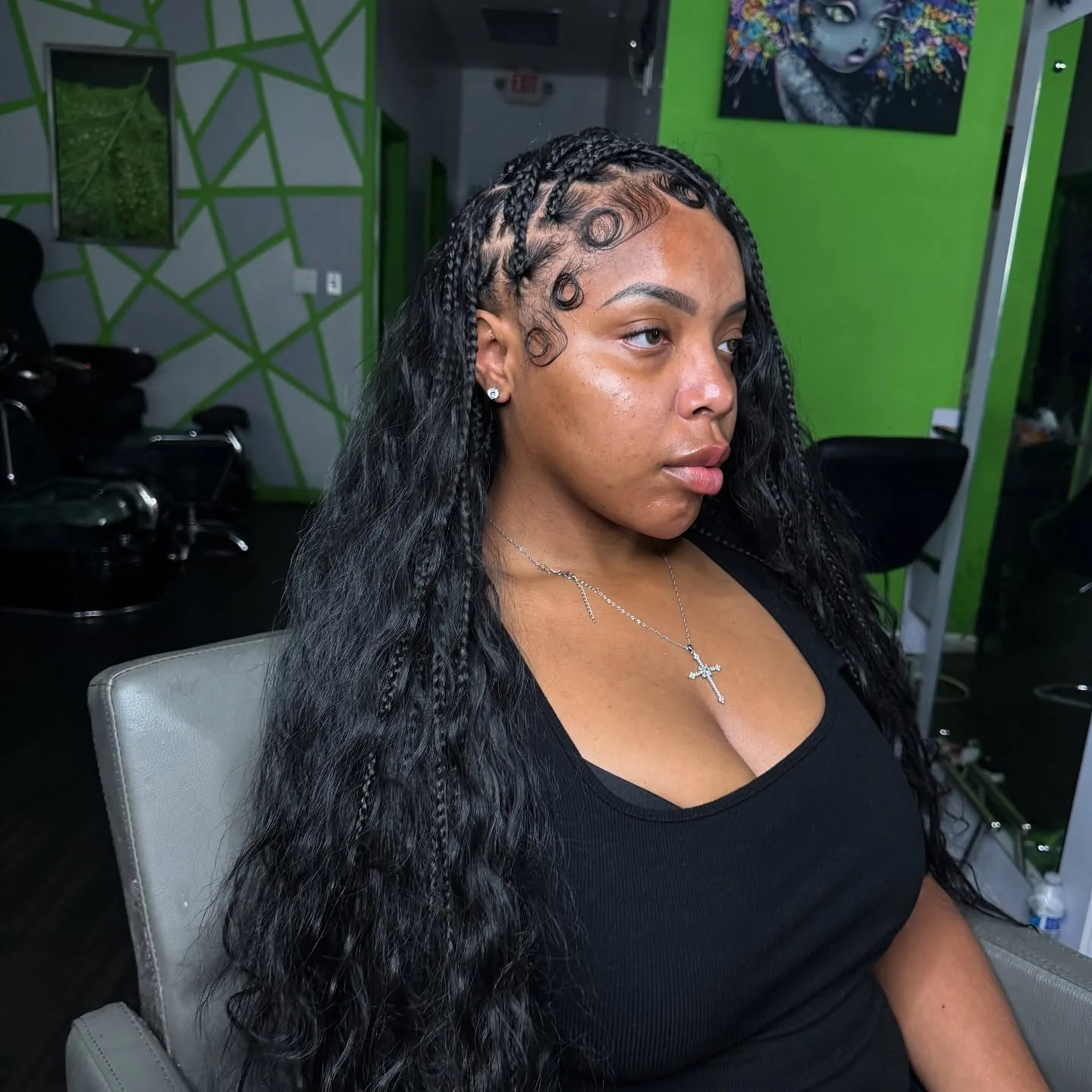 Long wavy sew-in finished in the salon chair at Miami X Hair & Nail Bar